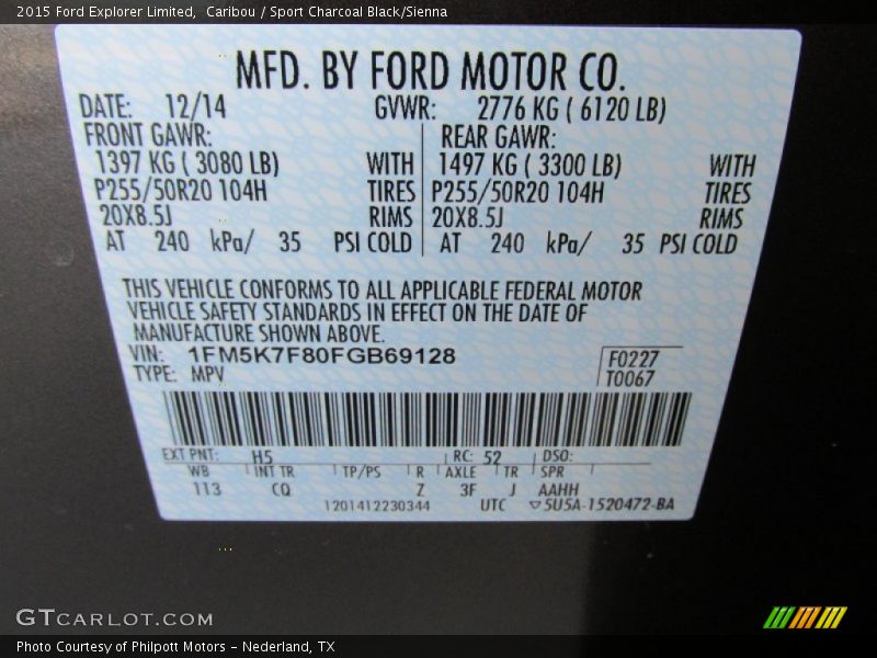 Caribou / Sport Charcoal Black/Sienna 2015 Ford Explorer Limited