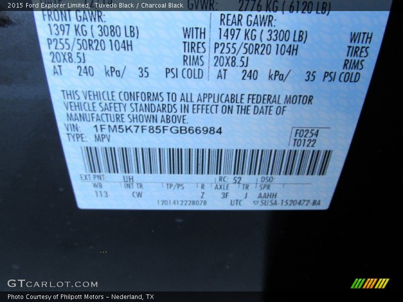Tuxedo Black / Charcoal Black 2015 Ford Explorer Limited