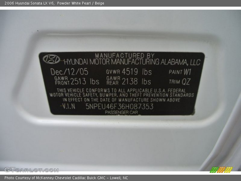 Powder White Pearl / Beige 2006 Hyundai Sonata LX V6