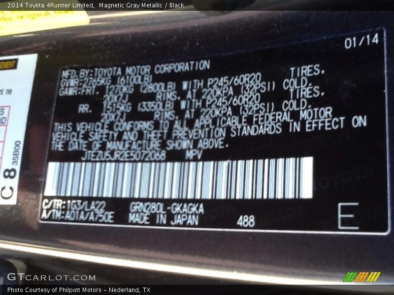 Magnetic Gray Metallic / Black 2014 Toyota 4Runner Limited