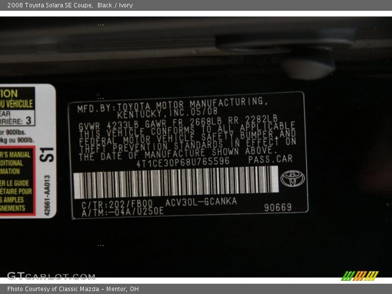 Black / Ivory 2008 Toyota Solara SE Coupe
