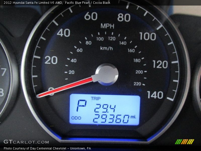 Pacific Blue Pearl / Cocoa Black 2012 Hyundai Santa Fe Limited V6 AWD