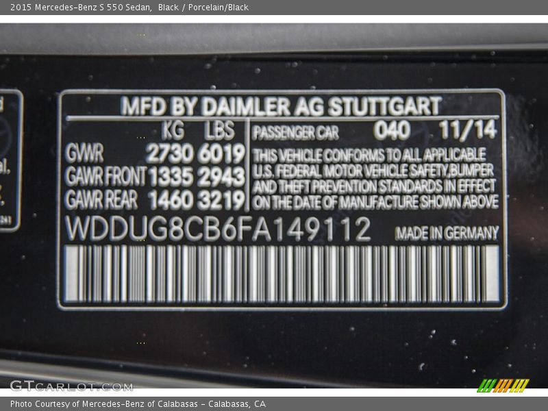 Black / Porcelain/Black 2015 Mercedes-Benz S 550 Sedan