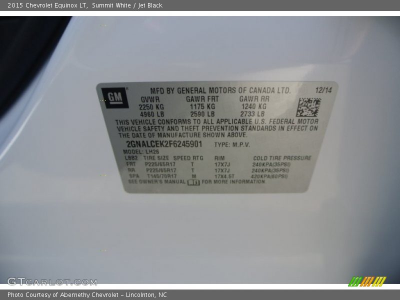 Summit White / Jet Black 2015 Chevrolet Equinox LT