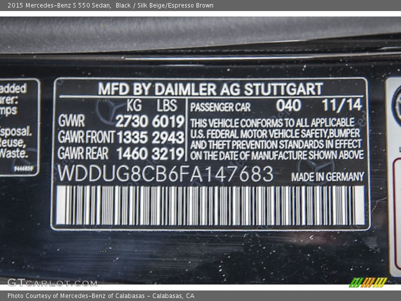 Black / Silk Beige/Espresso Brown 2015 Mercedes-Benz S 550 Sedan