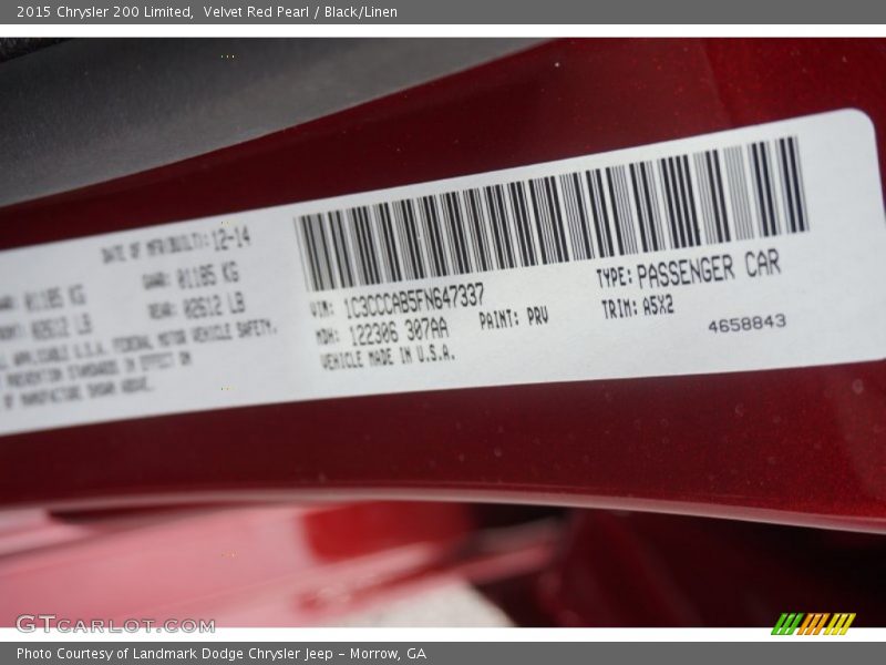 Velvet Red Pearl / Black/Linen 2015 Chrysler 200 Limited