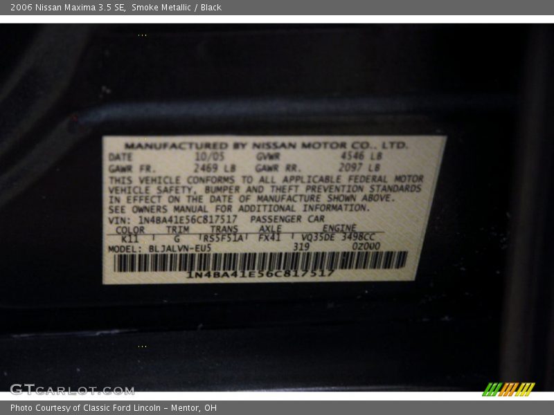 Smoke Metallic / Black 2006 Nissan Maxima 3.5 SE