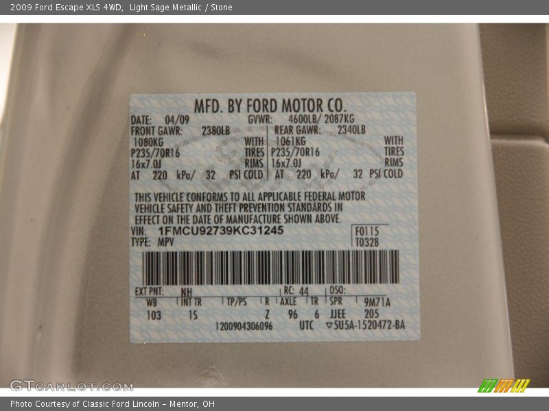 Light Sage Metallic / Stone 2009 Ford Escape XLS 4WD