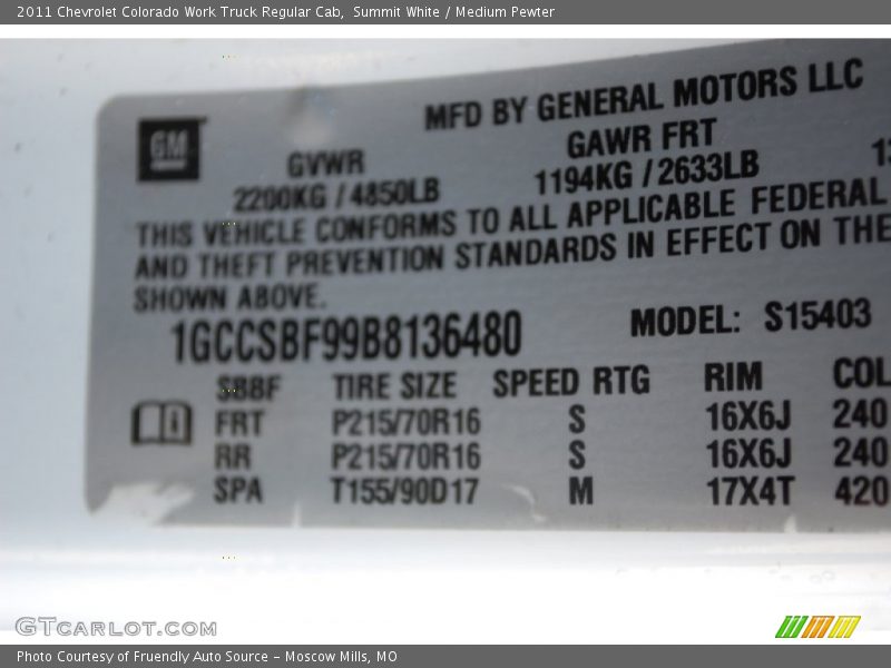 Summit White / Medium Pewter 2011 Chevrolet Colorado Work Truck Regular Cab