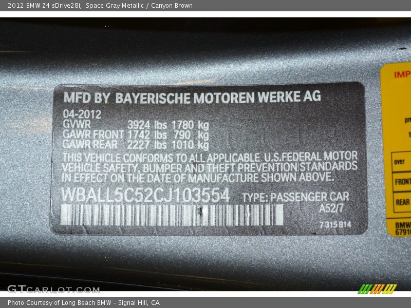 Space Gray Metallic / Canyon Brown 2012 BMW Z4 sDrive28i