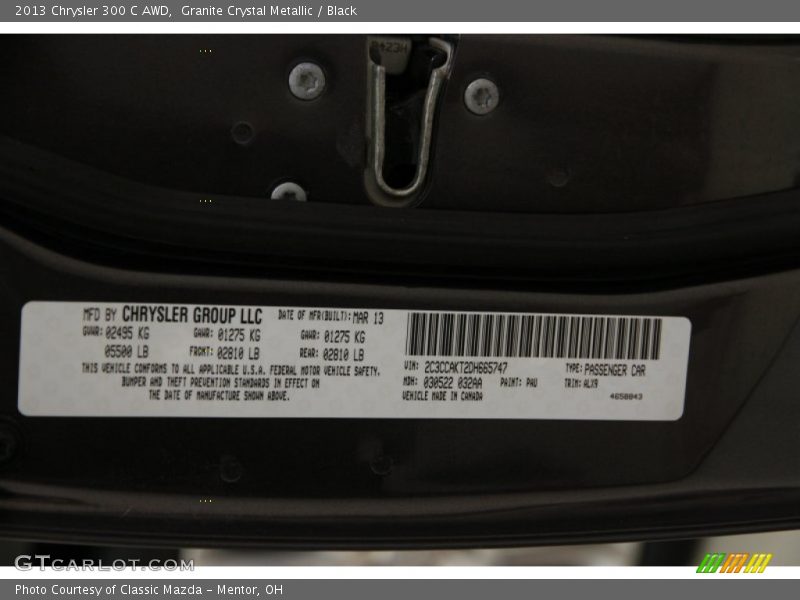 Granite Crystal Metallic / Black 2013 Chrysler 300 C AWD