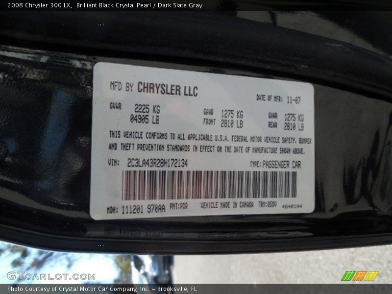 Brilliant Black Crystal Pearl / Dark Slate Gray 2008 Chrysler 300 LX