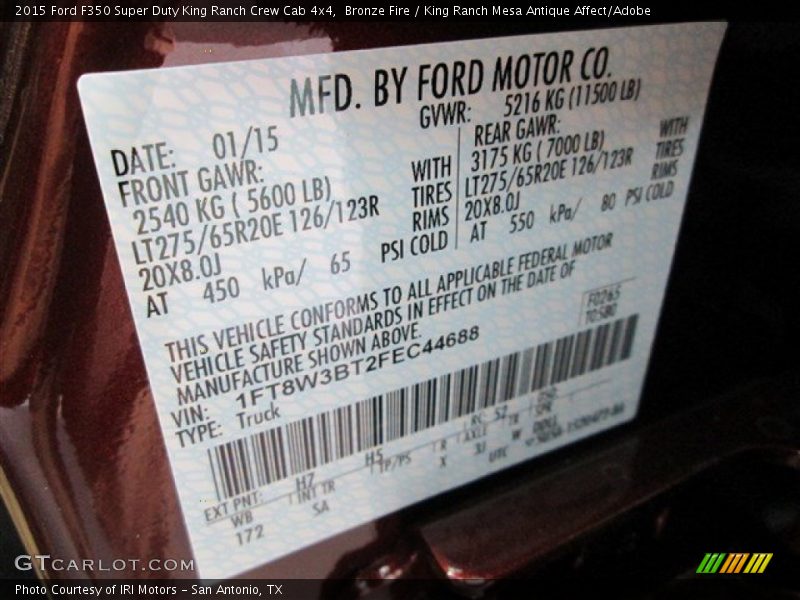 Bronze Fire / King Ranch Mesa Antique Affect/Adobe 2015 Ford F350 Super Duty King Ranch Crew Cab 4x4