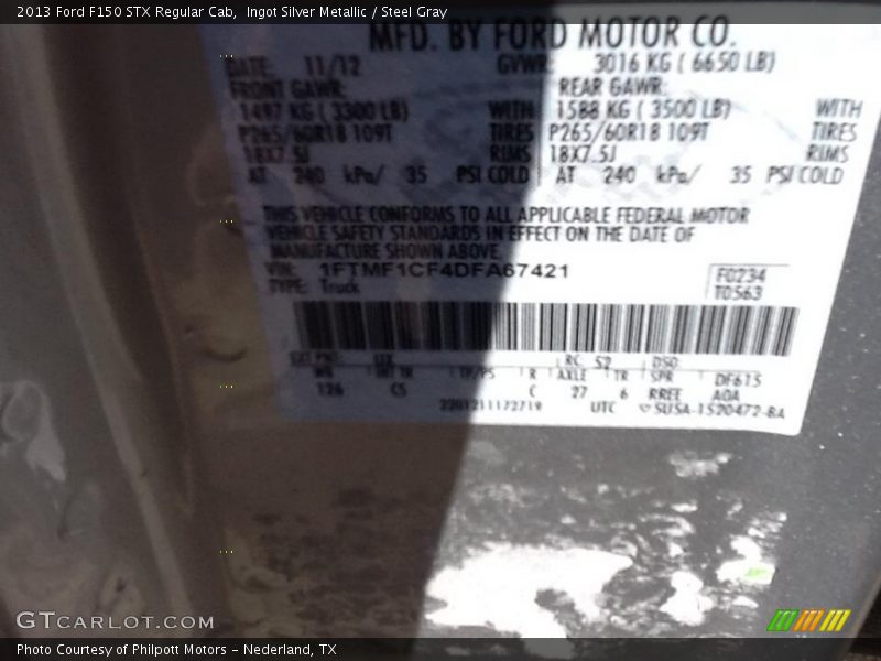 Ingot Silver Metallic / Steel Gray 2013 Ford F150 STX Regular Cab