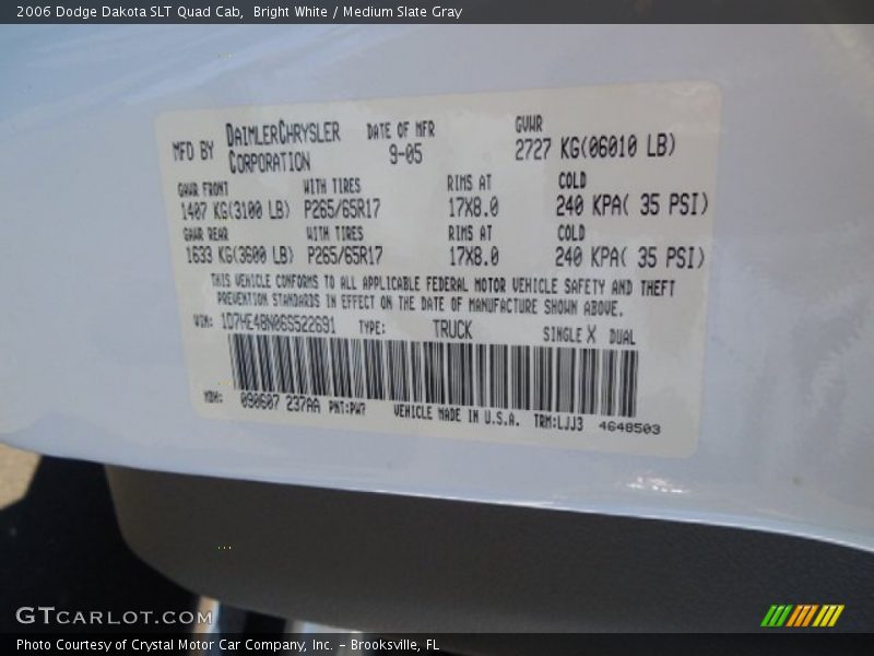 Bright White / Medium Slate Gray 2006 Dodge Dakota SLT Quad Cab