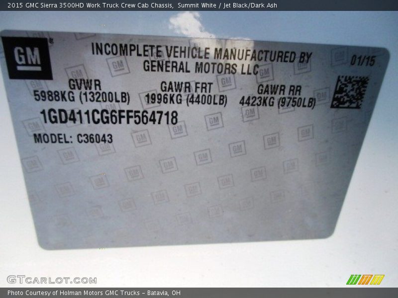 Summit White / Jet Black/Dark Ash 2015 GMC Sierra 3500HD Work Truck Crew Cab Chassis