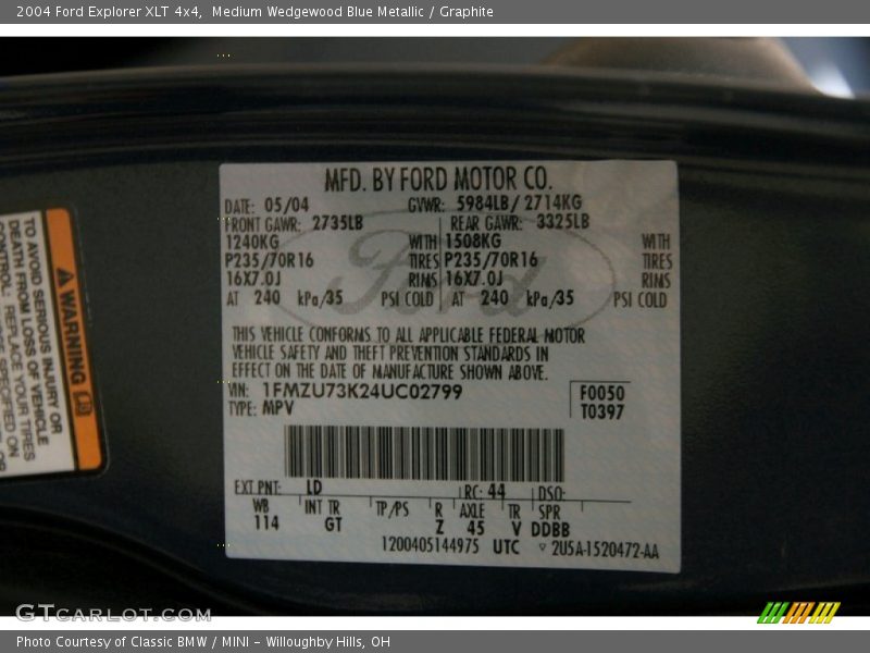Medium Wedgewood Blue Metallic / Graphite 2004 Ford Explorer XLT 4x4
