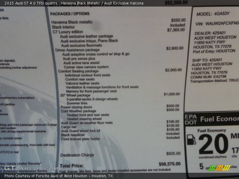  2015 S7 4.0 TFSI quattro Window Sticker