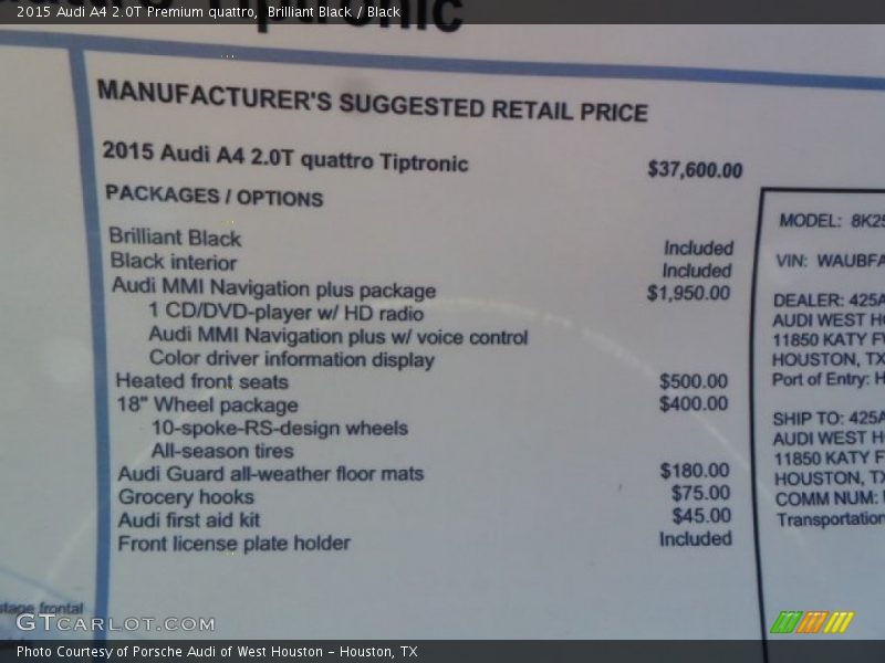 Brilliant Black / Black 2015 Audi A4 2.0T Premium quattro