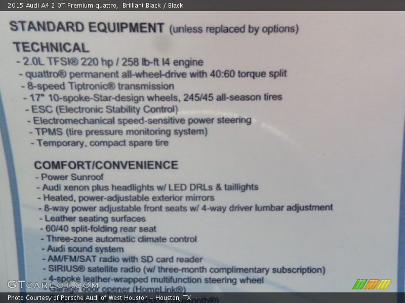 Brilliant Black / Black 2015 Audi A4 2.0T Premium quattro