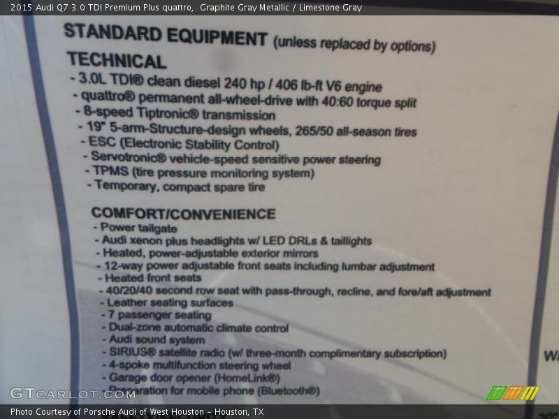 Graphite Gray Metallic / Limestone Gray 2015 Audi Q7 3.0 TDI Premium Plus quattro