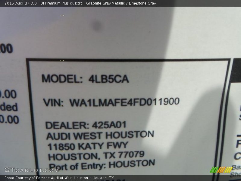 Graphite Gray Metallic / Limestone Gray 2015 Audi Q7 3.0 TDI Premium Plus quattro
