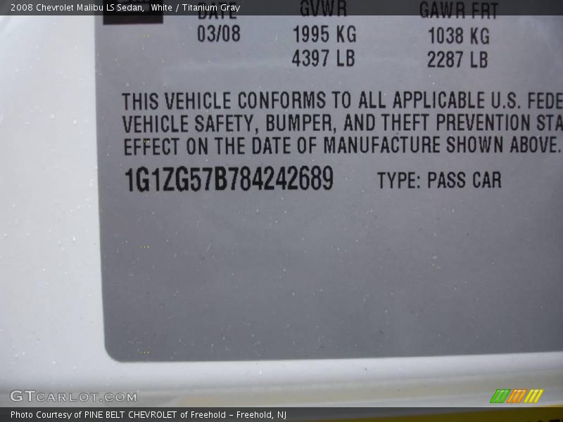 White / Titanium Gray 2008 Chevrolet Malibu LS Sedan