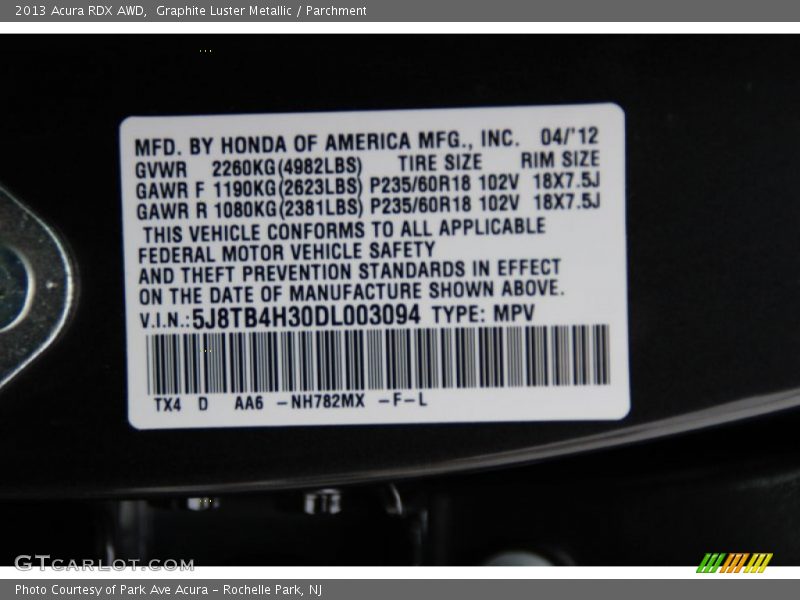 Graphite Luster Metallic / Parchment 2013 Acura RDX AWD