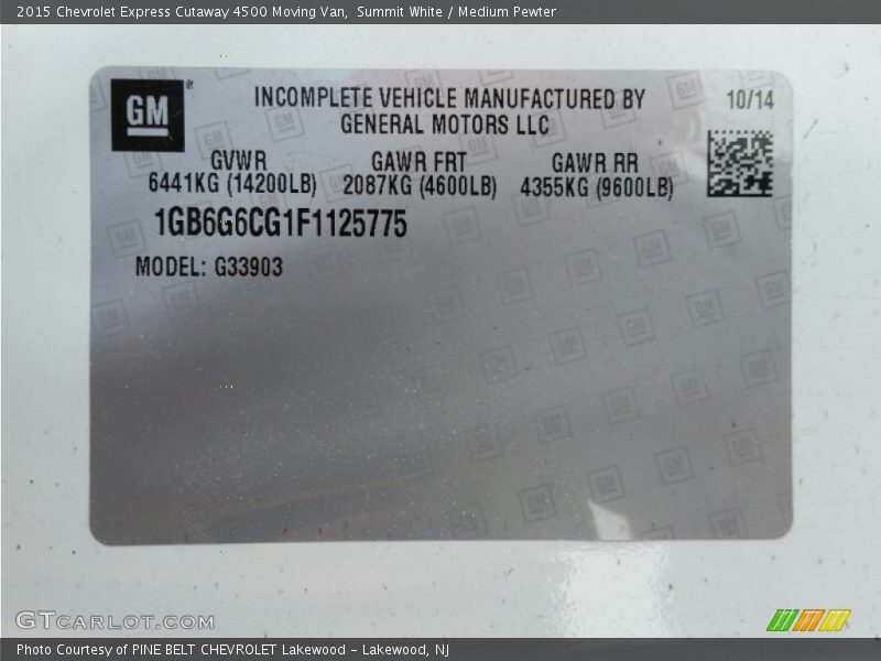 Summit White / Medium Pewter 2015 Chevrolet Express Cutaway 4500 Moving Van