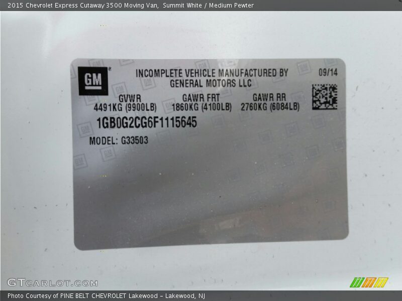 Summit White / Medium Pewter 2015 Chevrolet Express Cutaway 3500 Moving Van