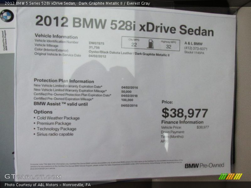 Dark Graphite Metallic II / Everest Gray 2012 BMW 5 Series 528i xDrive Sedan