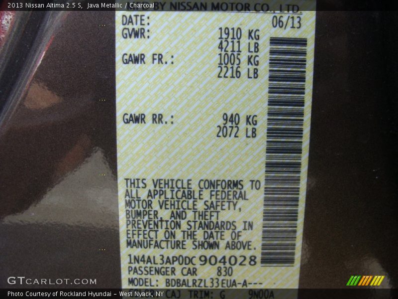 Java Metallic / Charcoal 2013 Nissan Altima 2.5 S