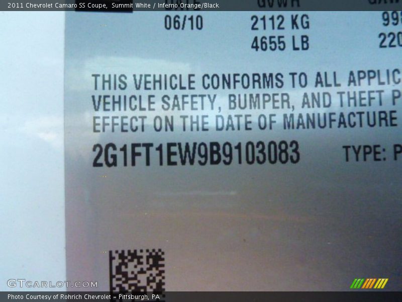 Summit White / Inferno Orange/Black 2011 Chevrolet Camaro SS Coupe