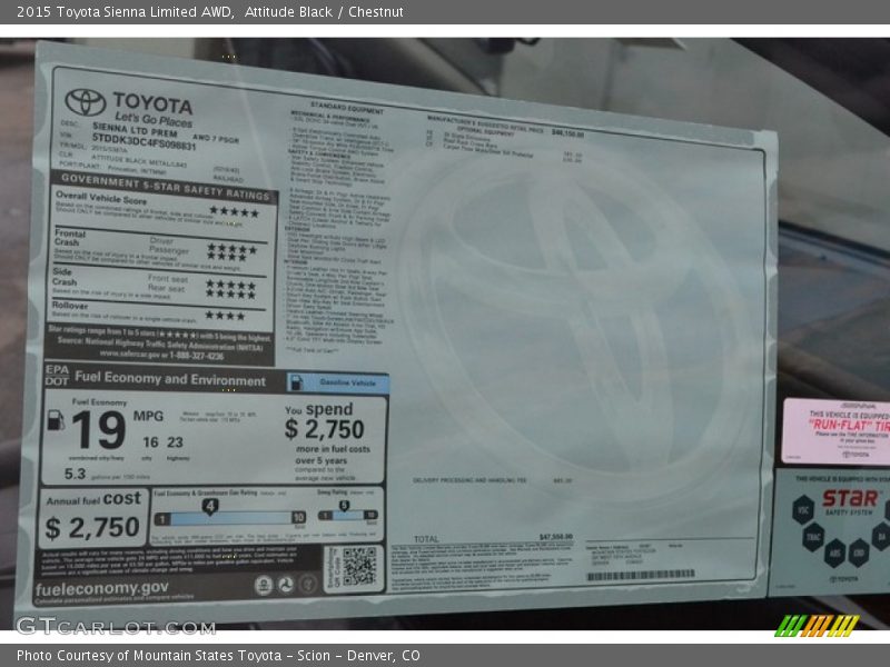 Attitude Black / Chestnut 2015 Toyota Sienna Limited AWD