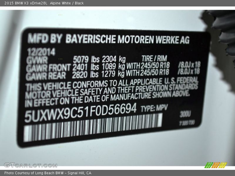 Alpine White / Black 2015 BMW X3 xDrive28i