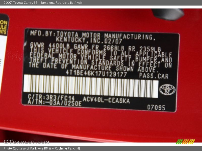 Barcelona Red Metallic / Ash 2007 Toyota Camry SE
