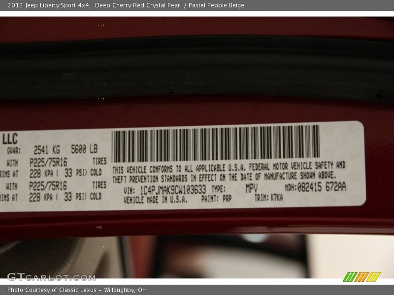 Deep Cherry Red Crystal Pearl / Pastel Pebble Beige 2012 Jeep Liberty Sport 4x4
