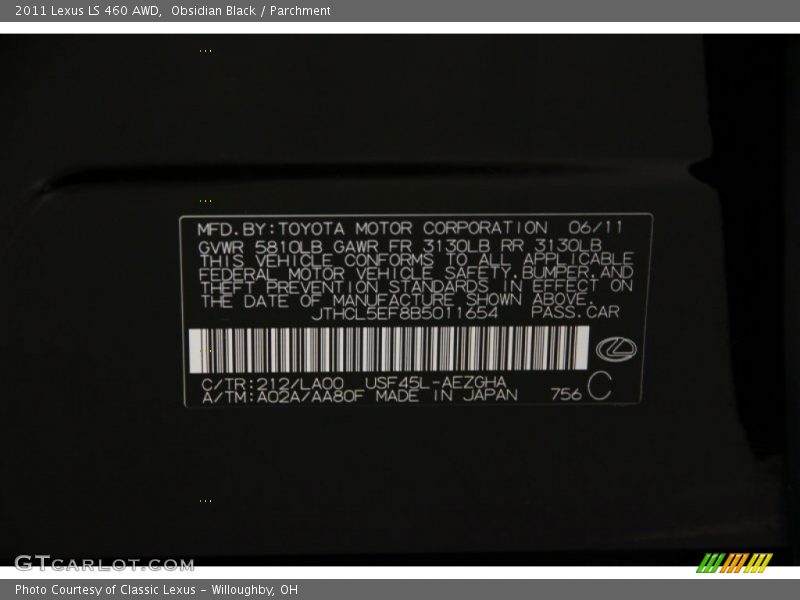 Obsidian Black / Parchment 2011 Lexus LS 460 AWD