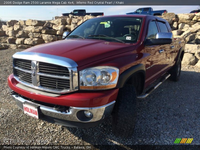 Inferno Red Crystal Pearl / Khaki 2006 Dodge Ram 2500 Laramie Mega Cab 4x4