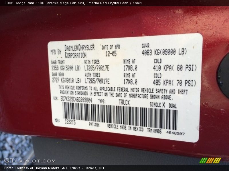 Inferno Red Crystal Pearl / Khaki 2006 Dodge Ram 2500 Laramie Mega Cab 4x4