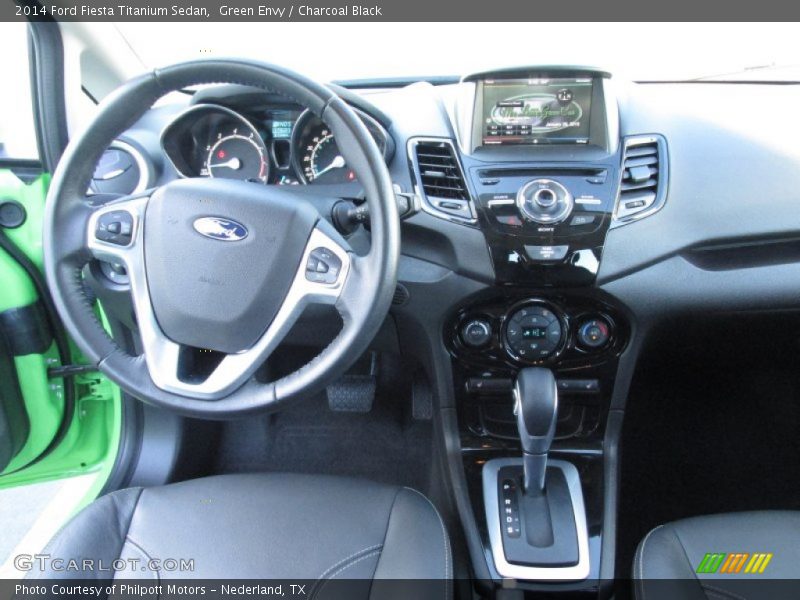 Green Envy / Charcoal Black 2014 Ford Fiesta Titanium Sedan