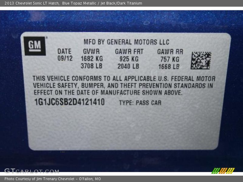 Blue Topaz Metallic / Jet Black/Dark Titanium 2013 Chevrolet Sonic LT Hatch