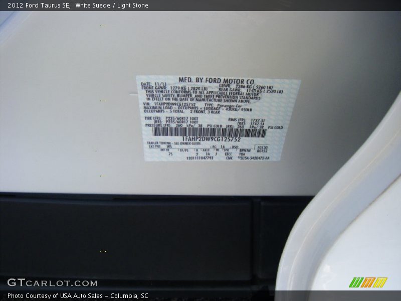 White Suede / Light Stone 2012 Ford Taurus SE