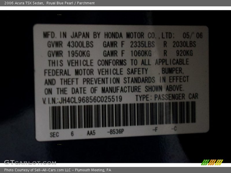 Royal Blue Pearl / Parchment 2006 Acura TSX Sedan