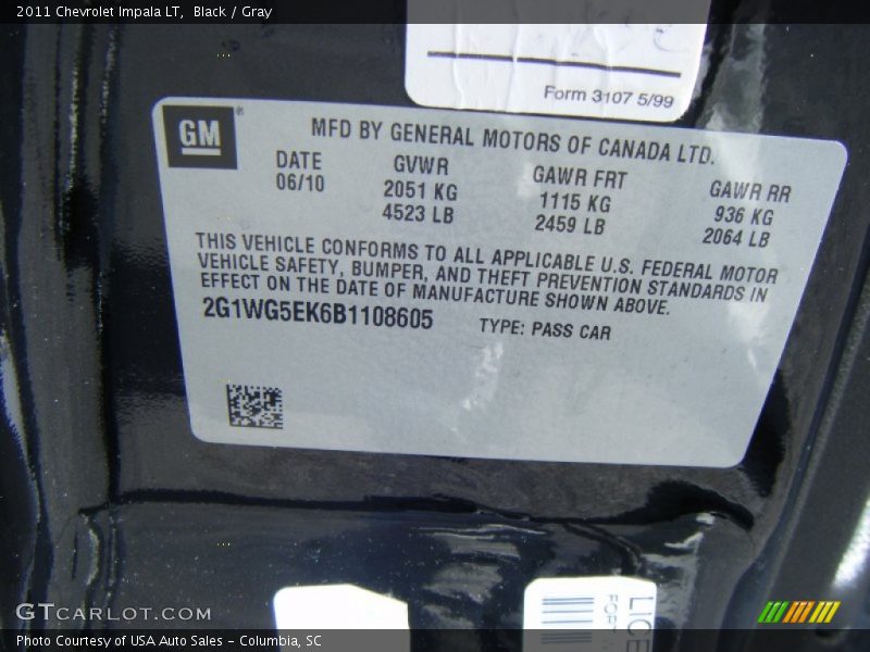 Black / Gray 2011 Chevrolet Impala LT