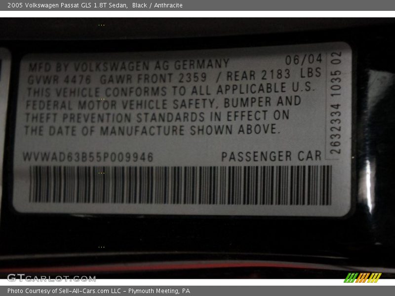 Black / Anthracite 2005 Volkswagen Passat GLS 1.8T Sedan