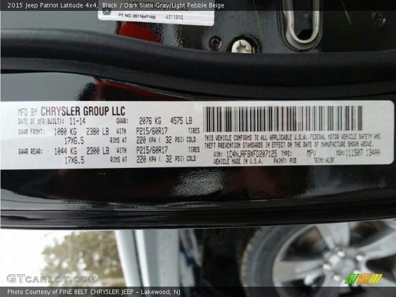 Black / Dark Slate Gray/Light Pebble Beige 2015 Jeep Patriot Latitude 4x4