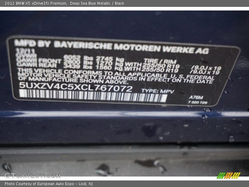 Deep Sea Blue Metallic / Black 2012 BMW X5 xDrive35i Premium