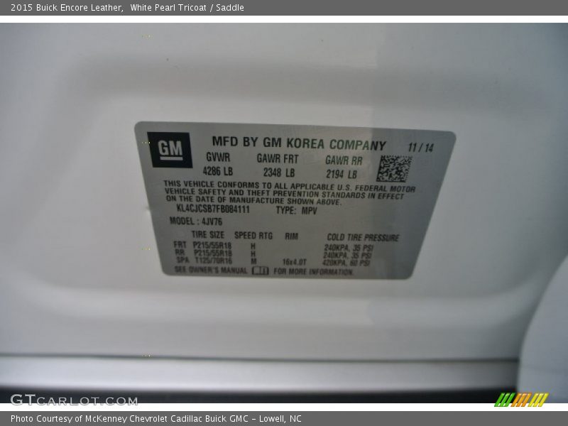 White Pearl Tricoat / Saddle 2015 Buick Encore Leather