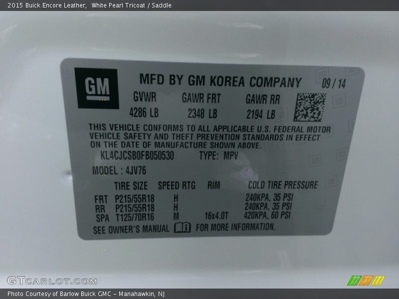 White Pearl Tricoat / Saddle 2015 Buick Encore Leather